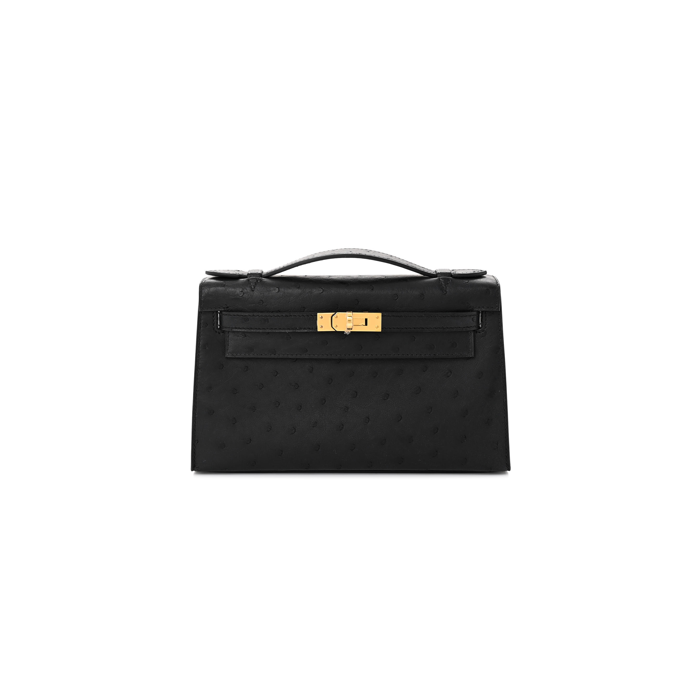 HERMÈS MASTER OSTRICH KELLY POCHETTE BLACK (22*14*7cm) 